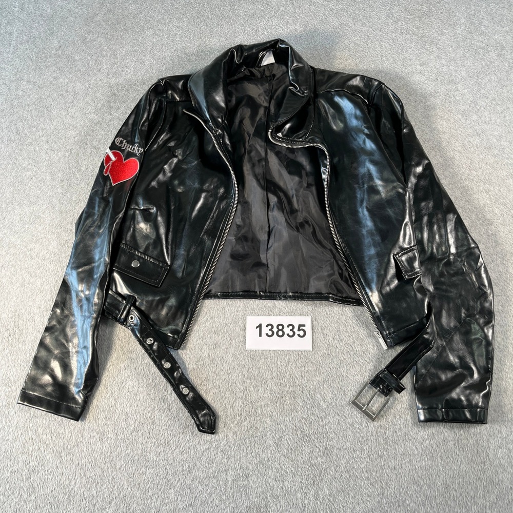 Chucky Spirit Universal Studios Leather Biker Jacket Womens M Black Red Heart